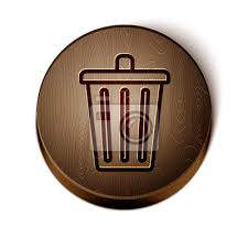 Brown Line Trash Can Icon Isolated On