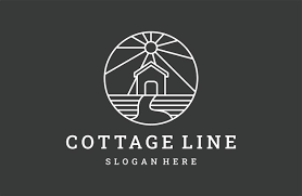 Minimal Cottage Cabins Logo Line Art