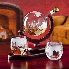 Whiskey Decanter Globe Set With 2