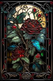 A Stained Glass Window With Roses On It