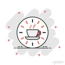 Coffee Break Icon In Comic Style Clock