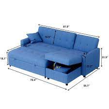 Blue Cotton Reversible Sectional Sofa