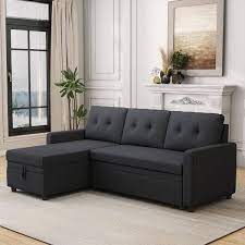 82 3 In W Linen L Shape Reversible Sleeper Sectional Sofa Pull Out Convertible Sofa In Gray With Storage Chaise