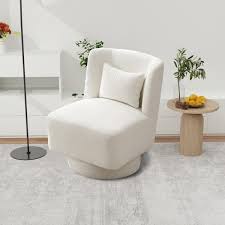 23 6 In W Ivory Boucle Swivel Accent Chair For Bedroom Living Room Lounge Hotel Office