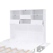 White Wood Frame Queen Size Murphy Bed