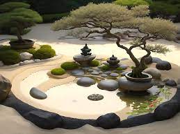 A Tranquil Zen Garden With A Small Pond
