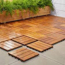 Slat Acacia Interlocking Deck Tile Set