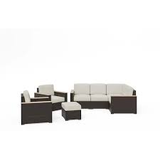 Palm Springs Brown Outdoor 4 Seat Sectional Arm Chair Pair And Ottoman