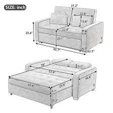 65 7 In W Gray Linen Full Size Convertible 2 Seat Sleeper Sofa Bed Adjustable Loveseat Couch With Dual Usb Ports