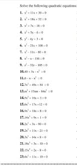 Solve The Following Quadratic Equations