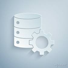 Paper Cut Server And Gear Icon Isolated