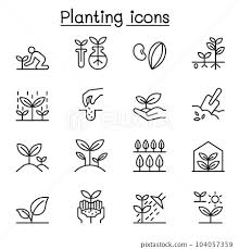 Plant Icon Set In Thin Line Style