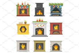 Flat Style Fireplace Icon Design