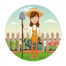 Farmer Girl Straw Hat Shovel Garden