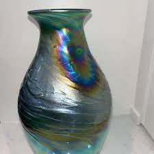 Iridescent Art Glass Signed Vase Hand
