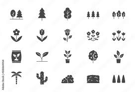 Plants Flat Black Color Icons Vector