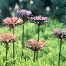 Rusty Flowers Garden Stakes Metal