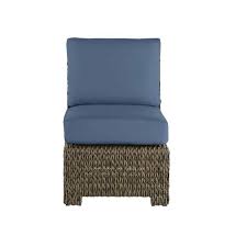 Hampton Bay Na Point Brown Wicker Armless Middle Outdoor Patio Sectional Chair With Cushionguard Sky Blue Cushions