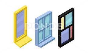 Isometric Glass Windows As Opening In