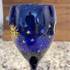 Libbey Cobalt Blue Celestial Sun Moon