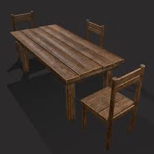 Simple Wooden Table And Chairs 3d