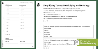 Simplifying Terms Home Learning Ks3