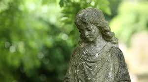 Sad Angel Statue On A Cemetery Stock