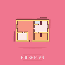 Vector Cartoon House Plan Icon In Comic
