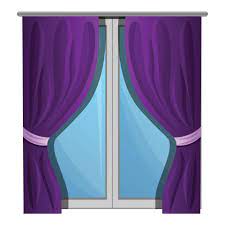 Purple Window Curtains Icon Cartoon