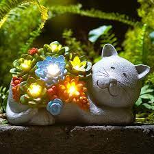 Garden Outdoor Cat Statue Cat Resin With Solar Light Outdoor Decoration For Cat Gifts For Housewarming