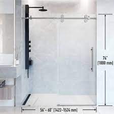 Vigo Frameless Shower Door Clear Stainless Steel 60 W X 74 H