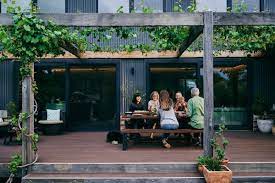 feature pergola with rustic weathering