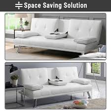 Homestock White Futon Sofa Bed Faux