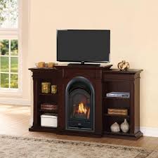 Procom Fs100t Cbs Ventless Fireplace System 10k Btu Duel Fuel Thermostat Insert And Chocolate Mantel With Shelves