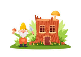 Cartoon Gnome Gardener Character Near