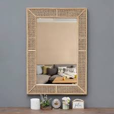37 875 In H X 26 375 In W Rectangular Rattan Framed Natural Wall Mirror