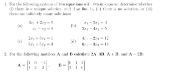 Solved 1 For The Following Systems Of