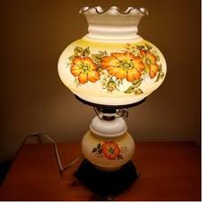 Milk Glass Lamp With Orange Flowers