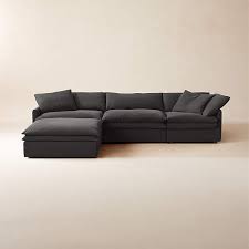 Black Performance Linen Sectional Sofa
