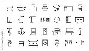 Furniture Line Icons Office Interior