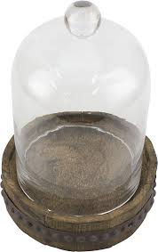 Stonebriar Glass Bell Cloche With Rustic Wood And Metal Base Large