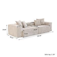 102 In Square Arm Corduroy Polyester Modular Loveseat Modern Sofa Couch In Beige 2 Seats