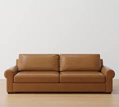 Big Sur Roll Arm Leather Sofa 84 Down Blend Wrapped Cushions Keystone Nut Pottery Barn