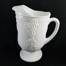 Vintage Milk Glass Pitcher Grape