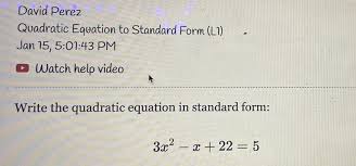 David Perez Quadratic Equation To