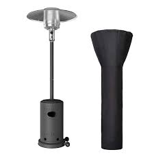 Pamapic 48000 Btu Commercial Propane Silver Gray Patio Heater With Cover And Wheels Silver Gray