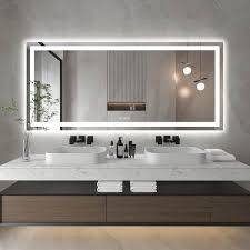 72 In W X 32 In H Large Rectangular Frameless Anti Fog Led Light Wall Mounted Bathroom Vanity Mirror In White