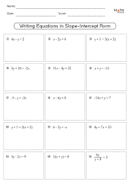 Slope Intercept Form Worksheets With