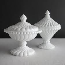 Swirl Milk Glass Covered Candy Dish