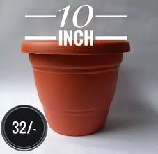 Brown Round Plastic Garden Pot Size